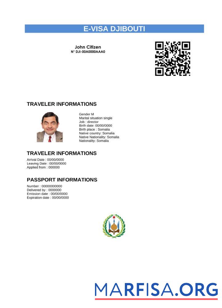 Downloadable Djibouti e visa in Word and Pdf template
